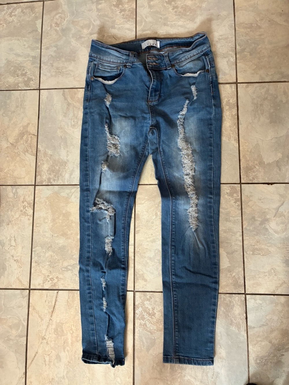 Thrill Women's Distressed Skinny Jeans - Dark Blue Wash